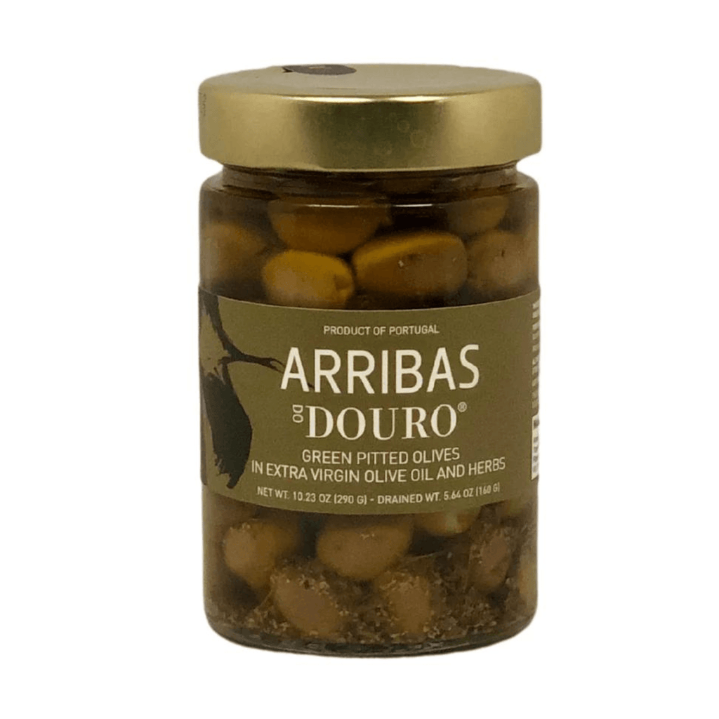 Arribas do Douro Portuguese Green Pitted Olives in Extra Virgin Olive Oil & Herbs - 17.63 oz - Dos Olivos Markets