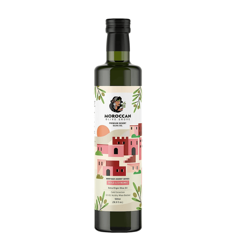 MOROCCAN OLIVE GROVE - Bold & Dynamic - Premium Desert Moroccan Extra Virgin Cold Extracted Olive Oil, 100% Single Origin from Morocco, Polyphenol Rich - 16.9 Fl oz (500ml) - Dos Olivos Markets