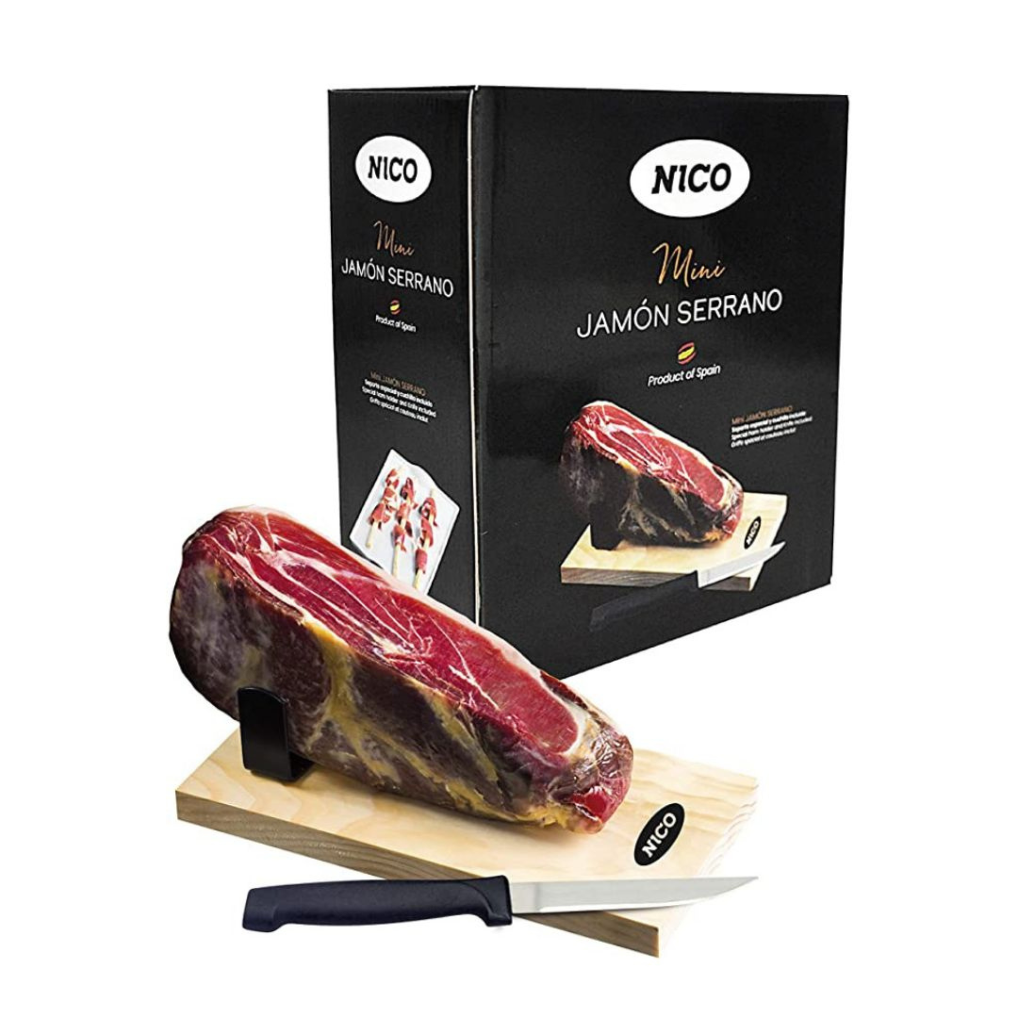 Serrano Ham Rack Authentic Mini Cured Serrano Ham with Holder & Knife – Aged 10+ Months ...