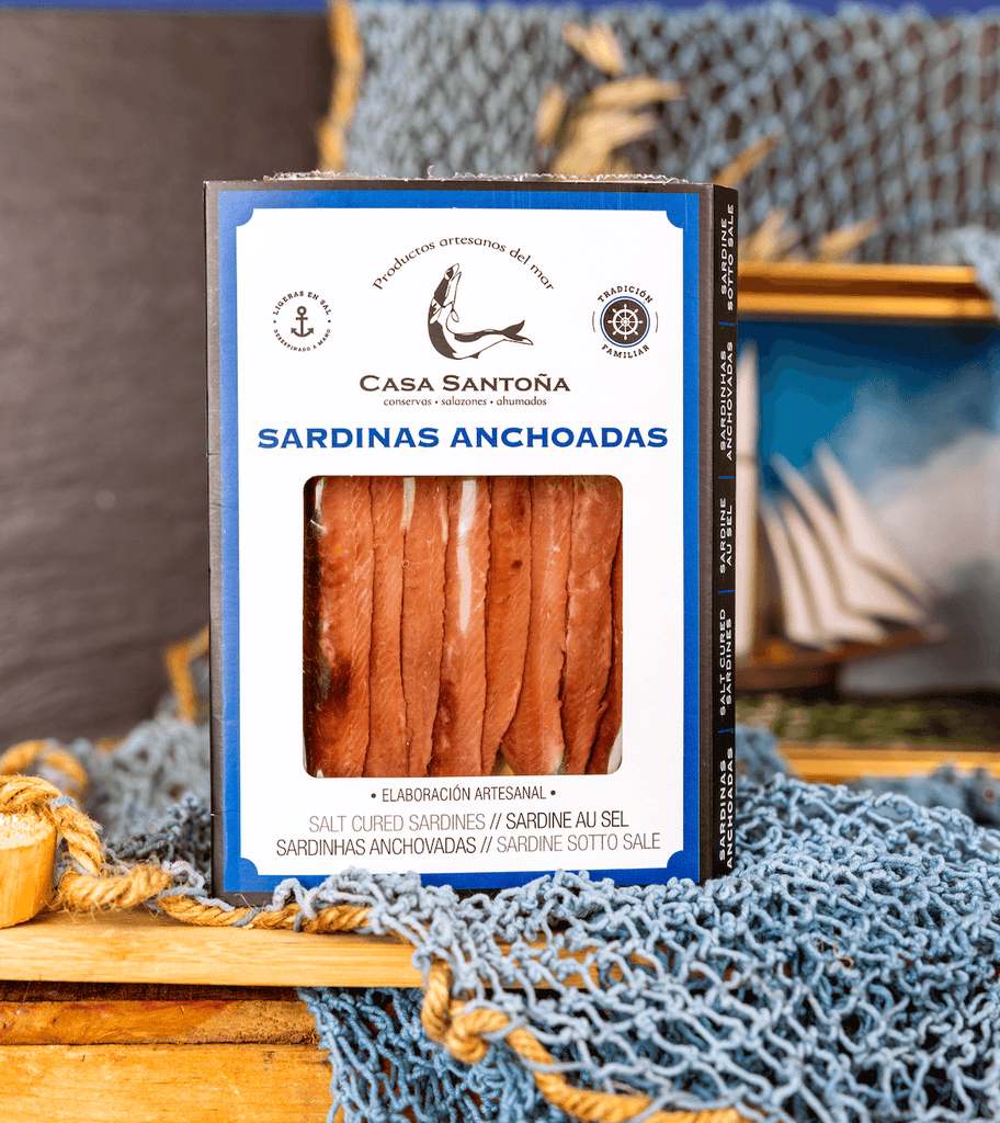 Casa Santona Spanish Cantabric Sea ANCHOVIED SARDINES - 90g Tray (8 Filets) - Dos Olivos Markets