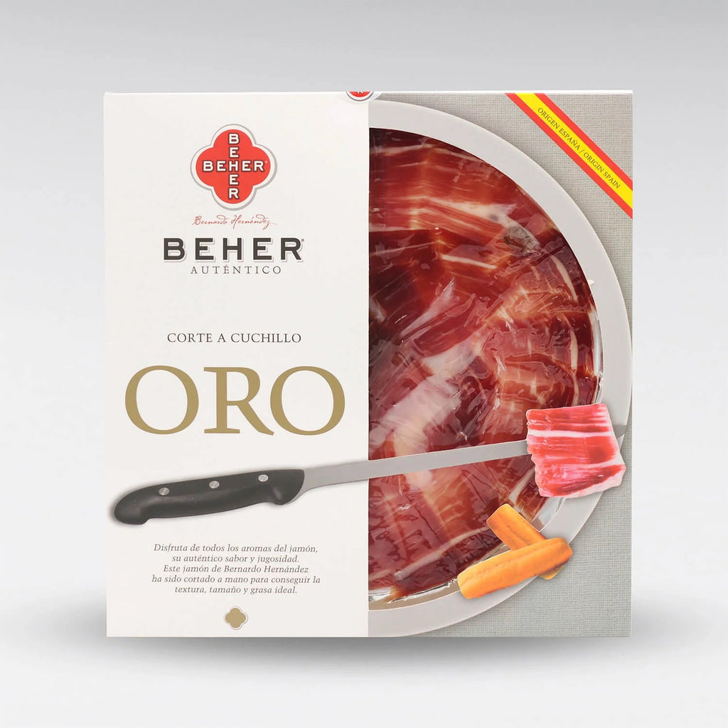 BEHER Sliced 100% Ibérico Bellota Ham – Hand-Carved Pata Negra Gold Label