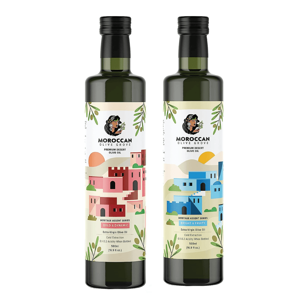 Moroccan Grove Extra Virgin Olive Oil Premium Set - Cold Extracted Olive Oil, 100% Single Origin from Morocco, Polyphenol Rich - 2x 16.9 Fl oz (500ml) bottles - Dos Olivos Markets