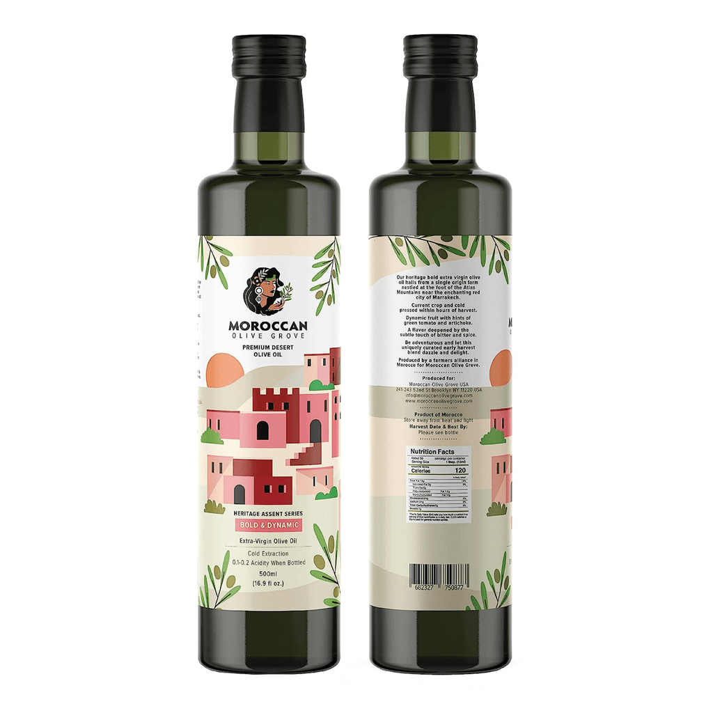 MOROCCAN OLIVE GROVE - Bold & Dynamic - Premium Desert Moroccan Extra Virgin Cold Extracted Olive Oil, 100% Single Origin from Morocco, Polyphenol Rich - 16.9 Fl oz (500ml) - Dos Olivos Markets