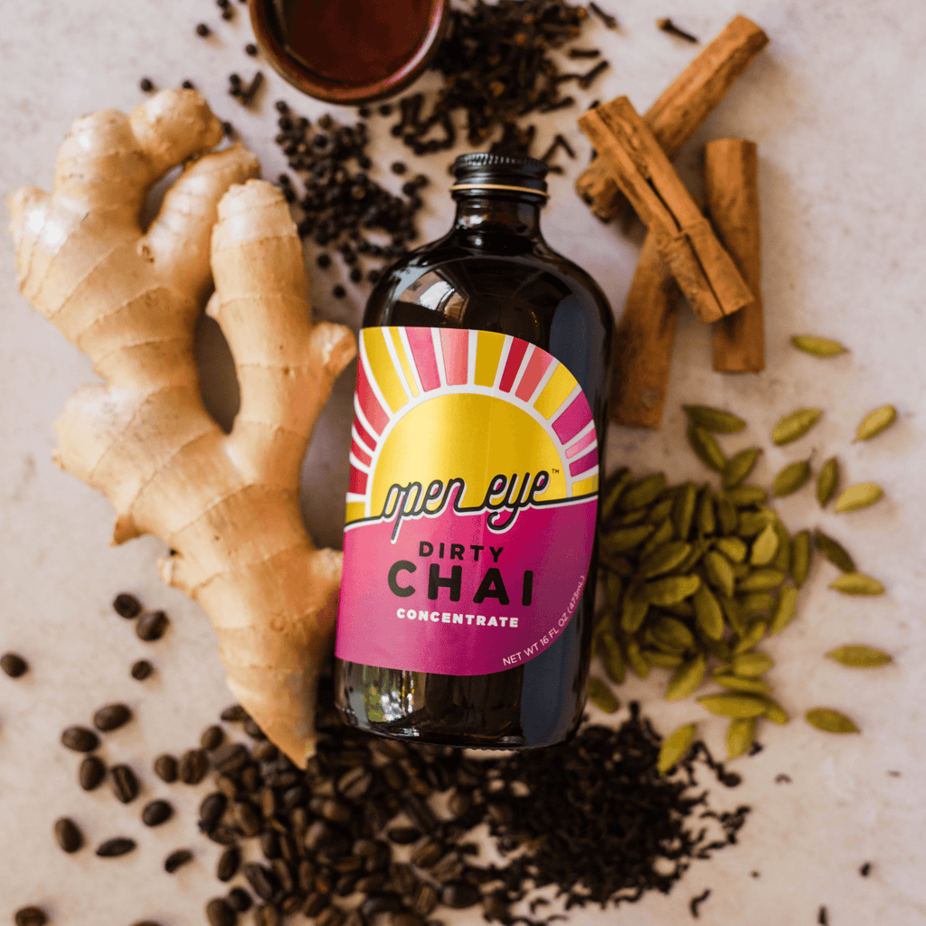 Open Eye Chai: Dirty Chai Concentrate - Chai Latte + Coffee 16 oz. - Dos Olivos Markets