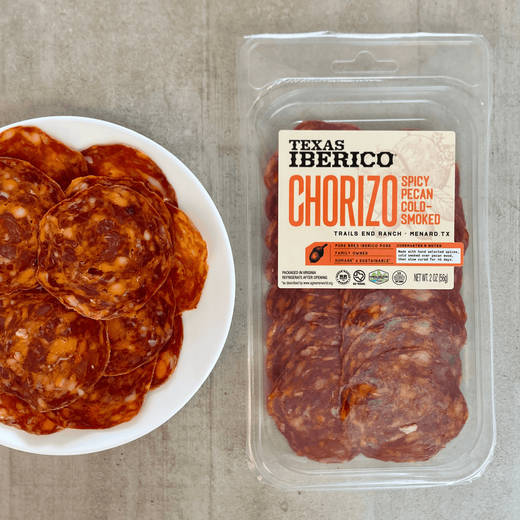 Texas Iberico® Chorizo: Spicy Pecan Cold-Smoked (Sliced/2 oz.) - Dos Olivos Markets